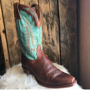Tony Lama cowboy boots brown blue pointed toe 8B